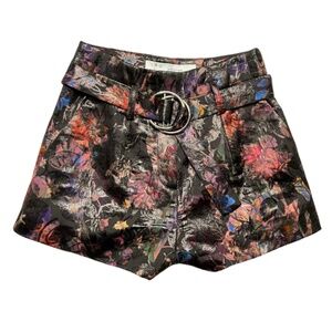 IRO Paris “Playing” Shorts.  Floral print high waisted with belt